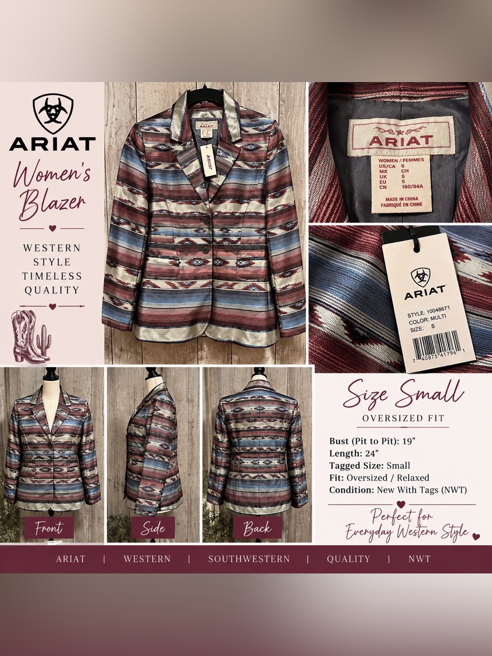 NWT Ariat Women’s Western Southwestern Blazer Jacket Size 12